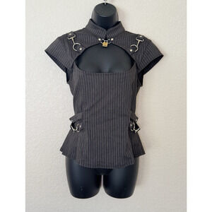 Lip Service Gangsta Pranksta Lock Top Pinstripe Peplum Corset Y2K 90s Edgy, L